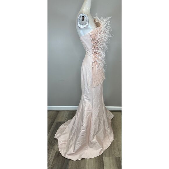 NWT Badgley Mischka Feather Fan Mermaid Gown in Blush Size 10 $990 - Picture 8 of 9